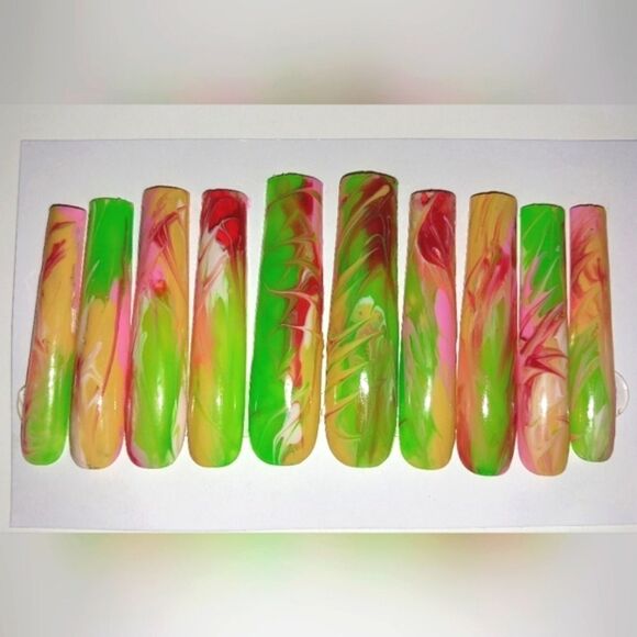 Hand crafted custom cateye 10pc xxl long acrylic presson luminous nails sz large - Picture 1 of 8
